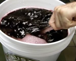 Stirring a wine kit juice in bucket